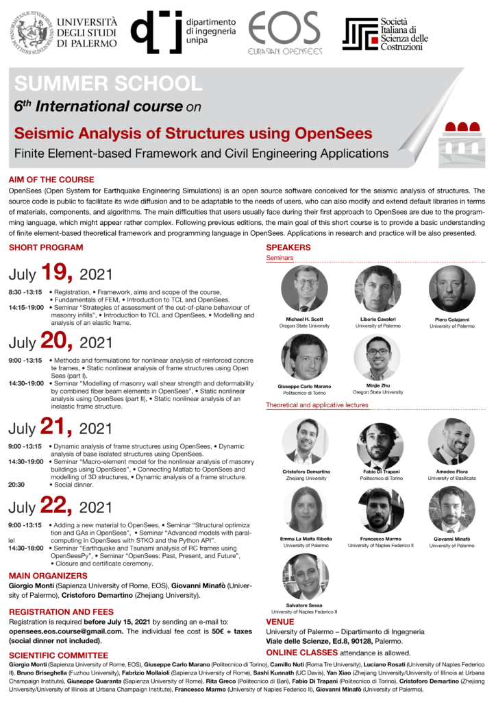 Flyer of the 6th edition of the OpenSees course